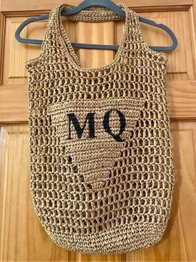 Deer Ruby Crochet Straw Tote Bag MQ Monogram Boho Market Beach Bag Natural